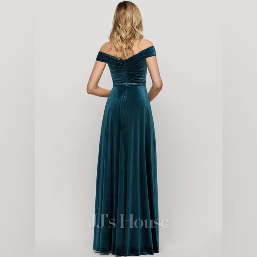 A-line Off the Shoulder Floor-Length Velvet Evening Dress - Picture 3 of 5